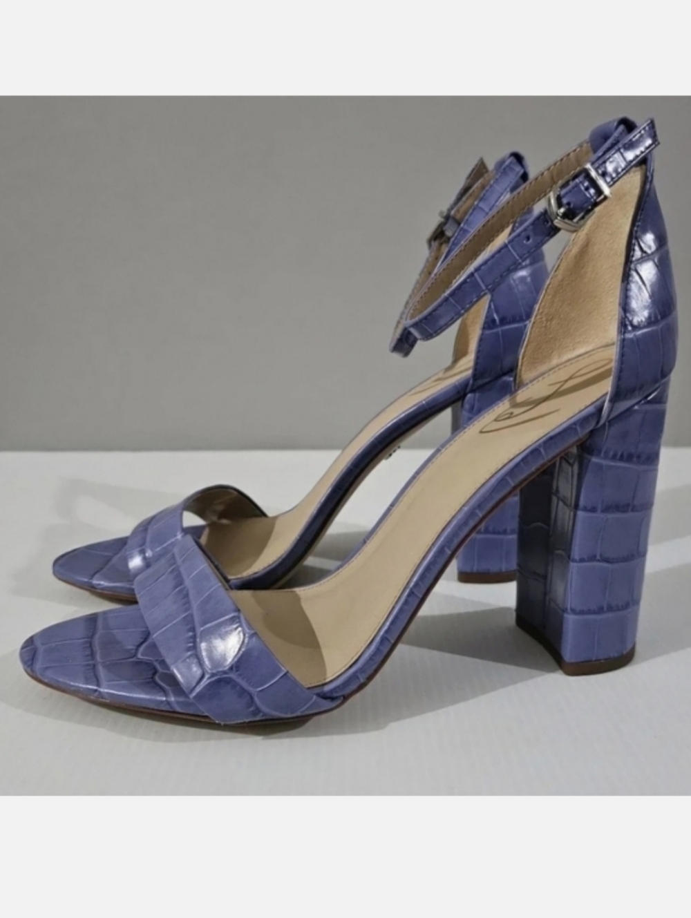 Sam Edelman Yaro Block Heel Sandal Womens 10 Purple Croc Embossed Leather